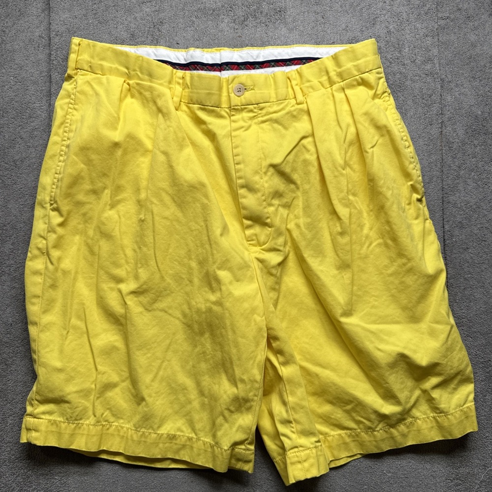 Polo Golf Ralph Lauren Yellow Shorts Men's 34 Classic Fit Pleated Preppy Summer